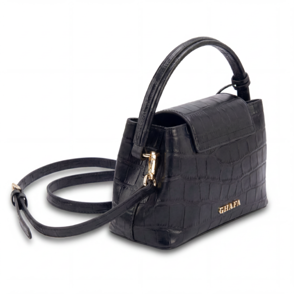 Glamorous By Ghafa Black Croc -Side Angled